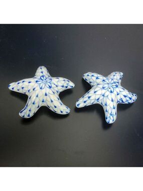 Andrea By Sadek Porcelain Blue Fish Net Starfish Salt And Pepper shaker set